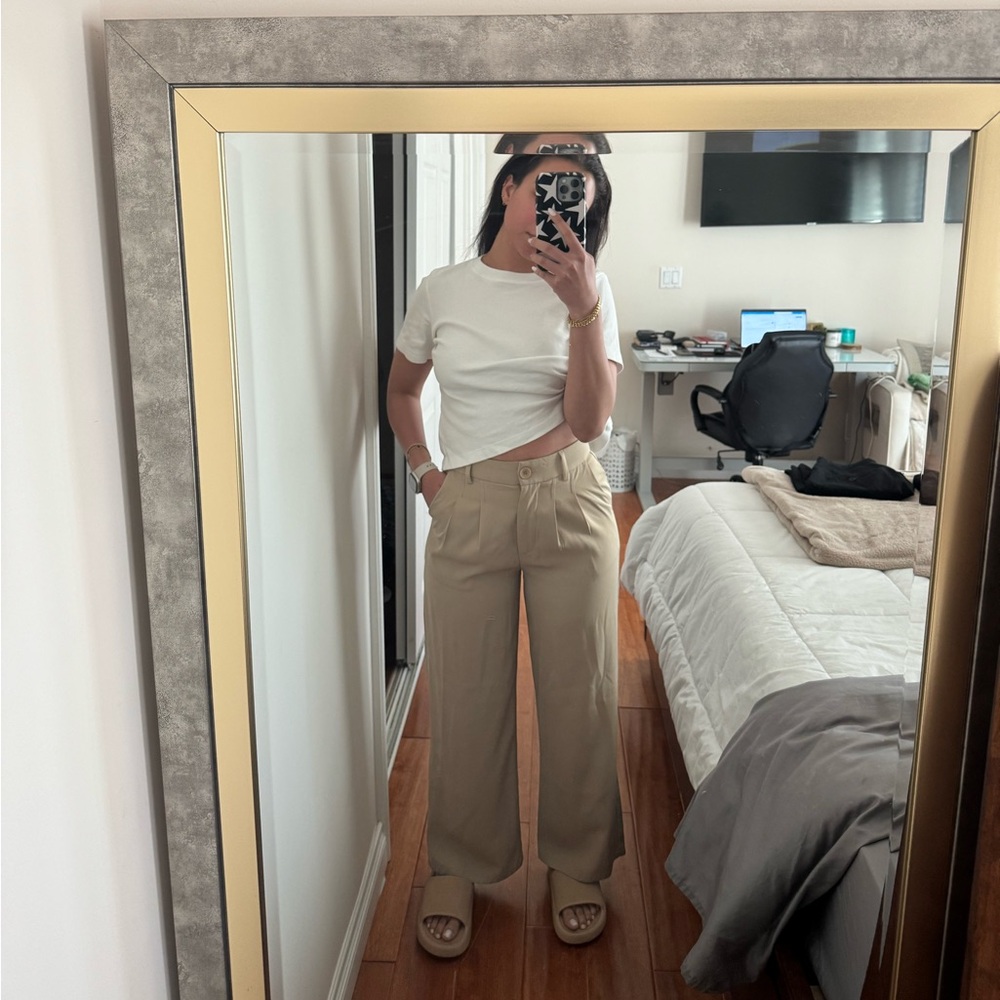 Princess Polly Tan Wide Leg High Waisted Trousers